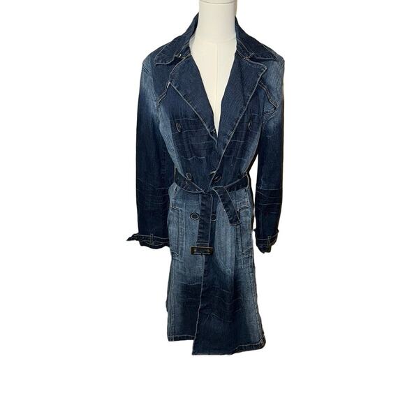 Retro Lazer Jeans Denim Trenchcoat Sz L - Picture 1 of 7